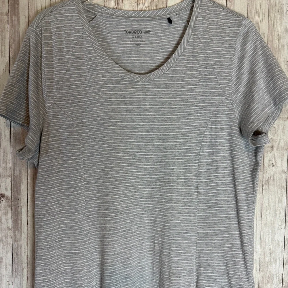 Toad & Co Windemere II Gray White Striped Short Sleeve Dress - Picture 2 of 6